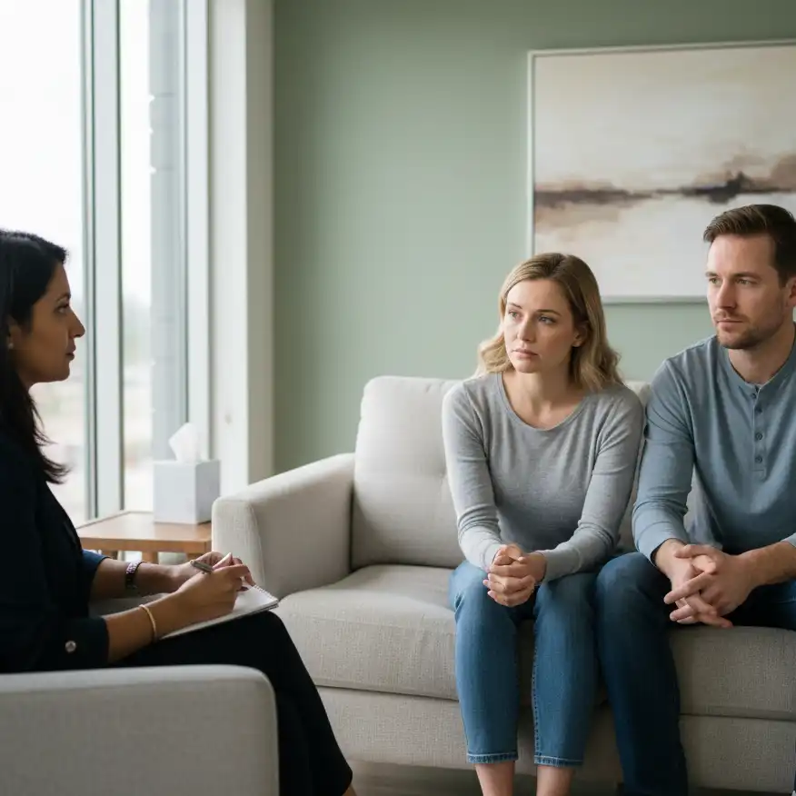 Couple sitting together in a supportive counselling session
